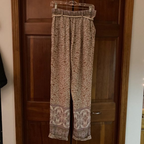 Anthropologie Ollari cream/mauve flowy pants - Bohemian pattern - Large - NWT - Picture 6 of 11